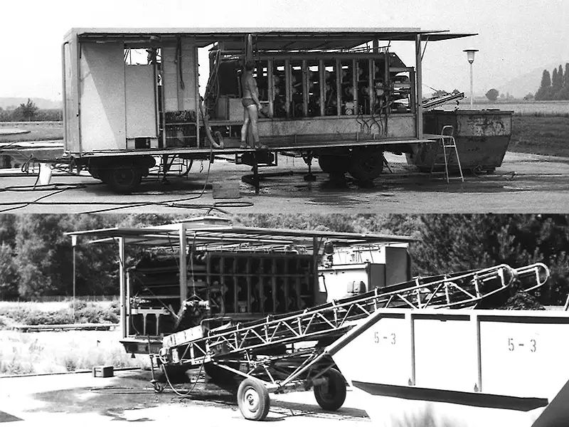 1980: Prototyp der mobilen Siebbandpresse